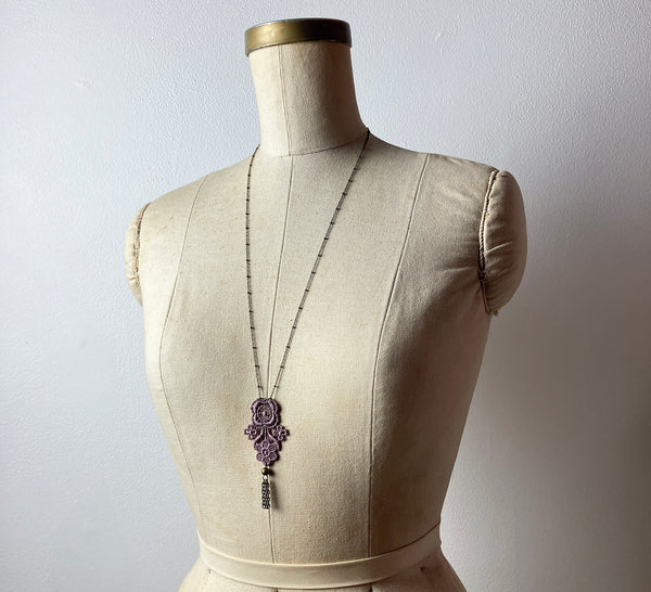 freja lavender lace tassel necklace